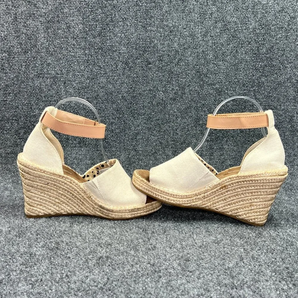 Toms Marisol Wedge Sandals Women's 9 Cream Canvas Espadrille Ankle Strap‎ Shoes